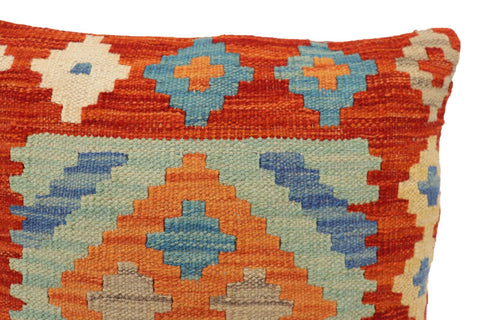 handmade Traditional Pillow Rust Blue Hand-Woven SQUARE 100% WOOL Hand woven turkish pillow2 x 2