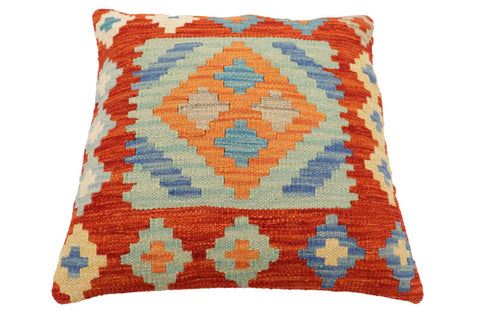 handmade Traditional Pillow Rust Blue Hand-Woven SQUARE 100% WOOL Hand woven turkish pillow2 x 2
