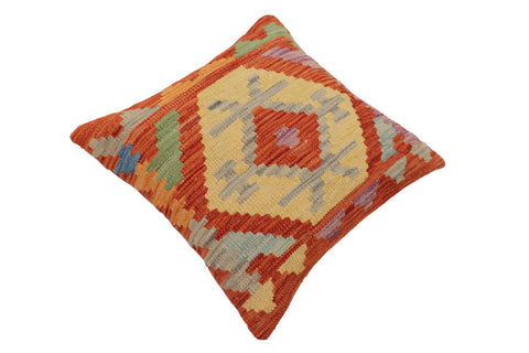 handmade Traditional Pillow Rust Blue Hand-Woven SQUARE 100% WOOL Hand woven turkish pillow2 x 2