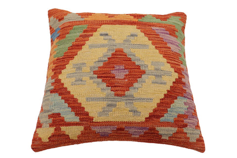 handmade Traditional Pillow Rust Blue Hand-Woven SQUARE 100% WOOL Hand woven turkish pillow2 x 2