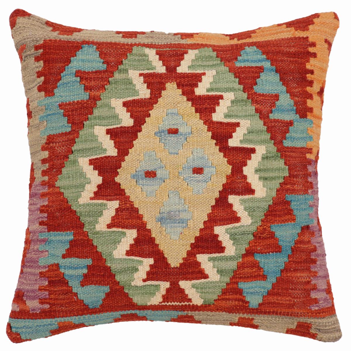 handmade Traditional Pillow Rust Blue Hand-Woven SQUARE 100% WOOL Hand woven turkish pillow2' x 2'