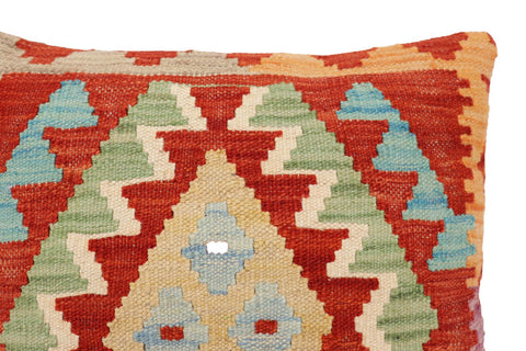 handmade Traditional Pillow Rust Blue Hand-Woven SQUARE 100% WOOL Hand woven turkish pillow2 x 2