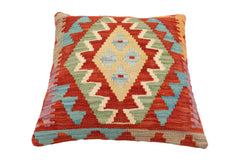 handmade Traditional Pillow Rust Blue Hand-Woven SQUARE 100% WOOL Hand woven turkish pillow2' x 2'