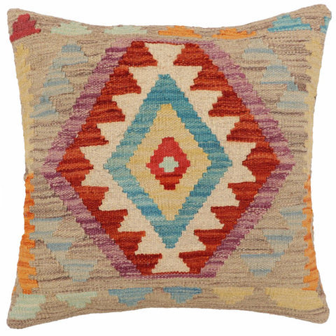 handmade Traditional Pillow Rust Blue Hand-Woven SQUARE 100% WOOL Hand woven turkish pillow2 x 2