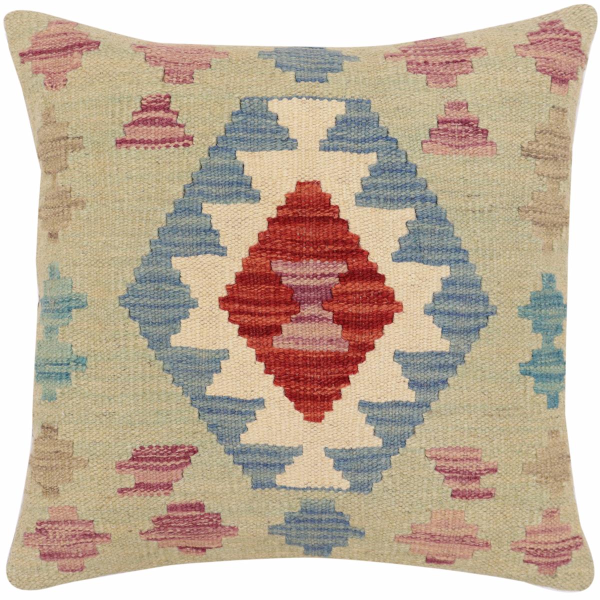 handmade Traditional Pillow Red Blue Hand-Woven SQUARE 100% WOOL Hand woven turkish pillow2 x 2