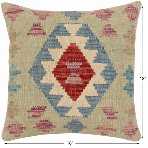 handmade Traditional Pillow Red Blue Hand-Woven SQUARE 100% WOOL Hand woven turkish pillow2 x 2