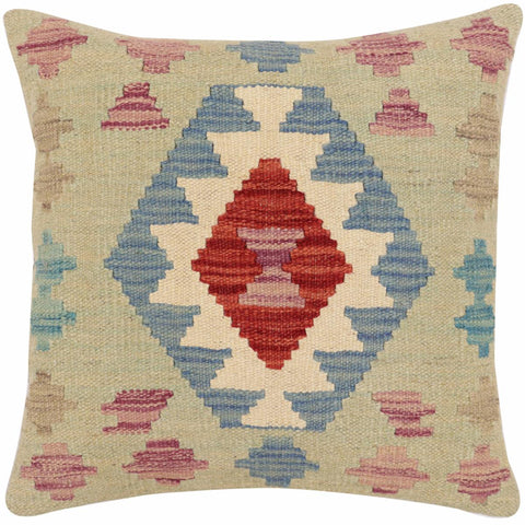 handmade Traditional Pillow Red Blue Hand-Woven SQUARE 100% WOOL Hand woven turkish pillow2 x 2