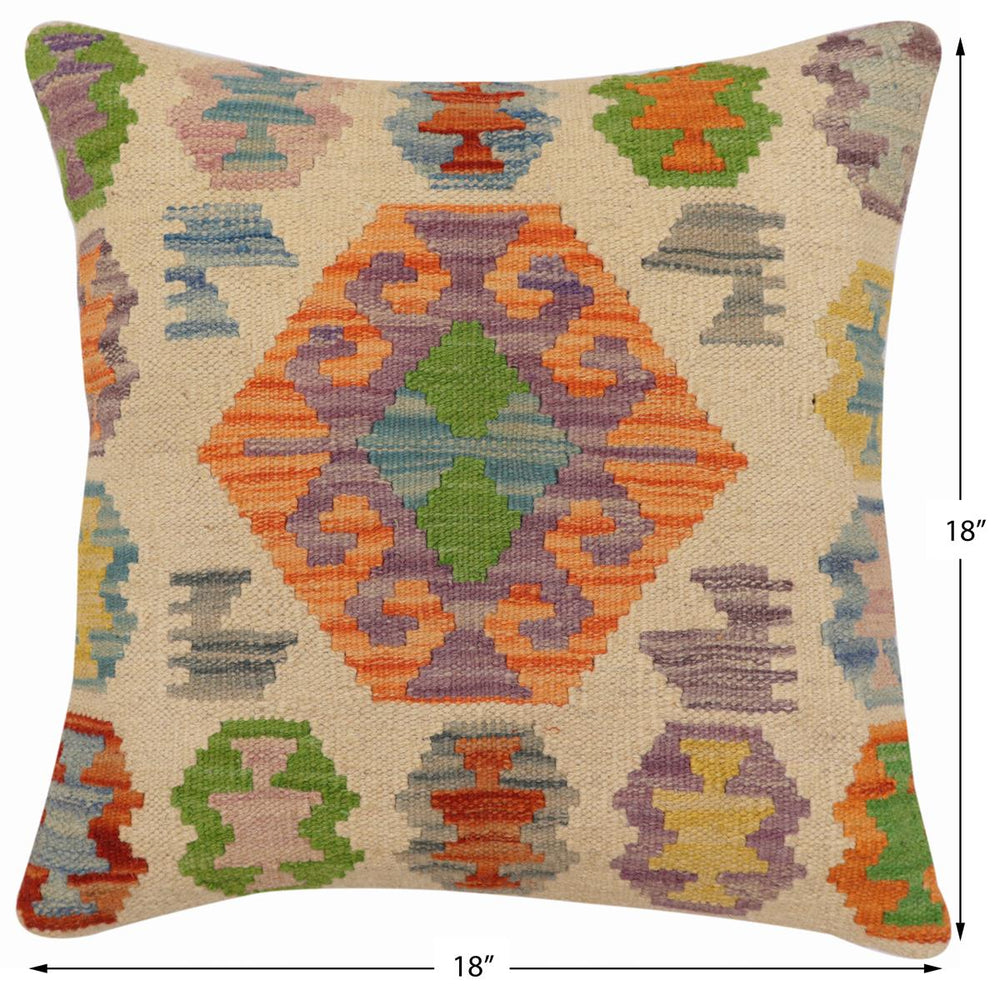 handmade Traditional Pillow Beige Rust Hand-Woven SQUARE 100% WOOL Hand woven turkish pillow2' x 2'