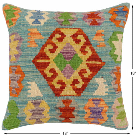 handmade Traditional Pillow Blue Rust Hand-Woven SQUARE 100% WOOL Hand woven turkish pillow2 x 2