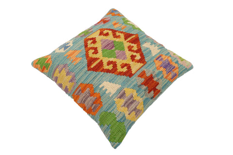 handmade Traditional Pillow Blue Rust Hand-Woven SQUARE 100% WOOL Hand woven turkish pillow2 x 2