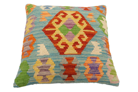 handmade Traditional Pillow Blue Rust Hand-Woven SQUARE 100% WOOL Hand woven turkish pillow2 x 2