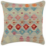 handmade Traditional Pillow Blue Red Hand-Woven SQUARE 100% WOOL Hand woven turkish pillow2' x 2'