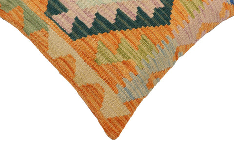 handmade Traditional Pillow Orange Blue Hand-Woven SQUARE 100% WOOL Hand woven turkish pillow2' x 2'