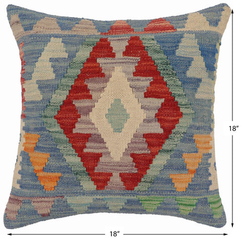 handmade Traditional Pillow Blue Red Hand-Woven SQUARE 100% WOOL Hand woven turkish pillow2 x 2