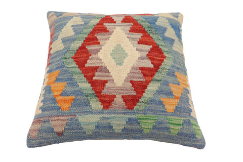 handmade Traditional Pillow Blue Red Hand-Woven SQUARE 100% WOOL Hand woven turkish pillow2 x 2