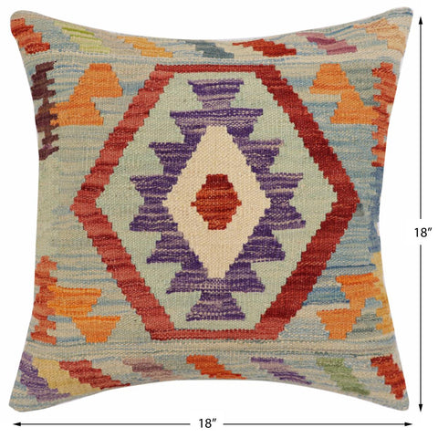 handmade Traditional Pillow Blue Red Hand-Woven SQUARE 100% WOOL Hand woven turkish pillow2 x 2