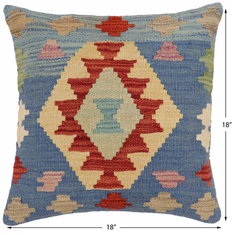handmade Traditional Pillow Blue Red Hand-Woven SQUARE 100% WOOL Hand woven turkish pillow2 x 2