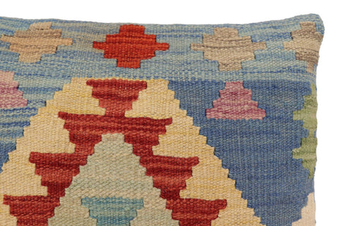 handmade Traditional Pillow Blue Red Hand-Woven SQUARE 100% WOOL Hand woven turkish pillow2 x 2