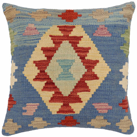 handmade Traditional Pillow Blue Red Hand-Woven SQUARE 100% WOOL Hand woven turkish pillow2 x 2