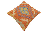 handmade Traditional Pillow Orange Blue Hand-Woven SQUARE 100% WOOL  Hand woven turkish pillow  2 x 2