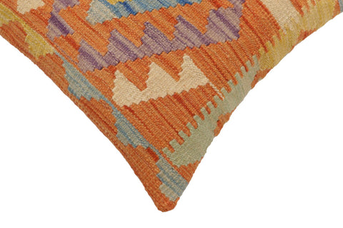 handmade Traditional Pillow Orange Blue Hand-Woven SQUARE 100% WOOL  Hand woven turkish pillow  2 x 2