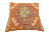 handmade Traditional Pillow Orange Blue Hand-Woven SQUARE 100% WOOL  Hand woven turkish pillow  2 x 2