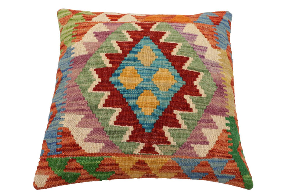 handmade Traditional Pillow Rust Blue Hand-Woven SQUARE 100% WOOL Hand woven turkish pillow2' x 2'