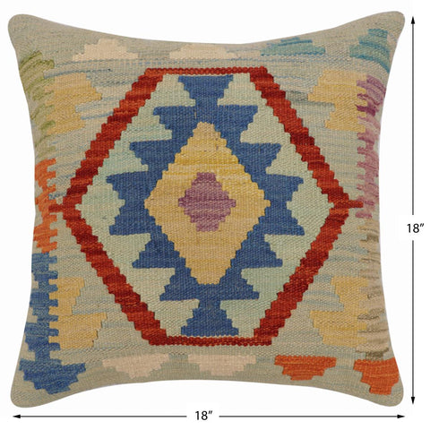 handmade Traditional Pillow Blue Rust Hand-Woven SQUARE 100% WOOL Hand woven turkish pillow2 x 2