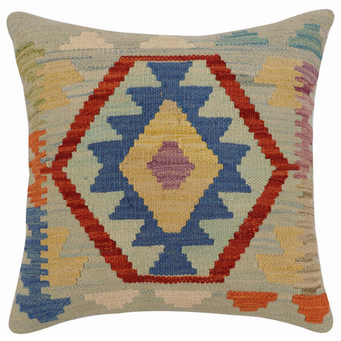 handmade Traditional Pillow Blue Rust Hand-Woven SQUARE 100% WOOL Hand woven turkish pillow2 x 2