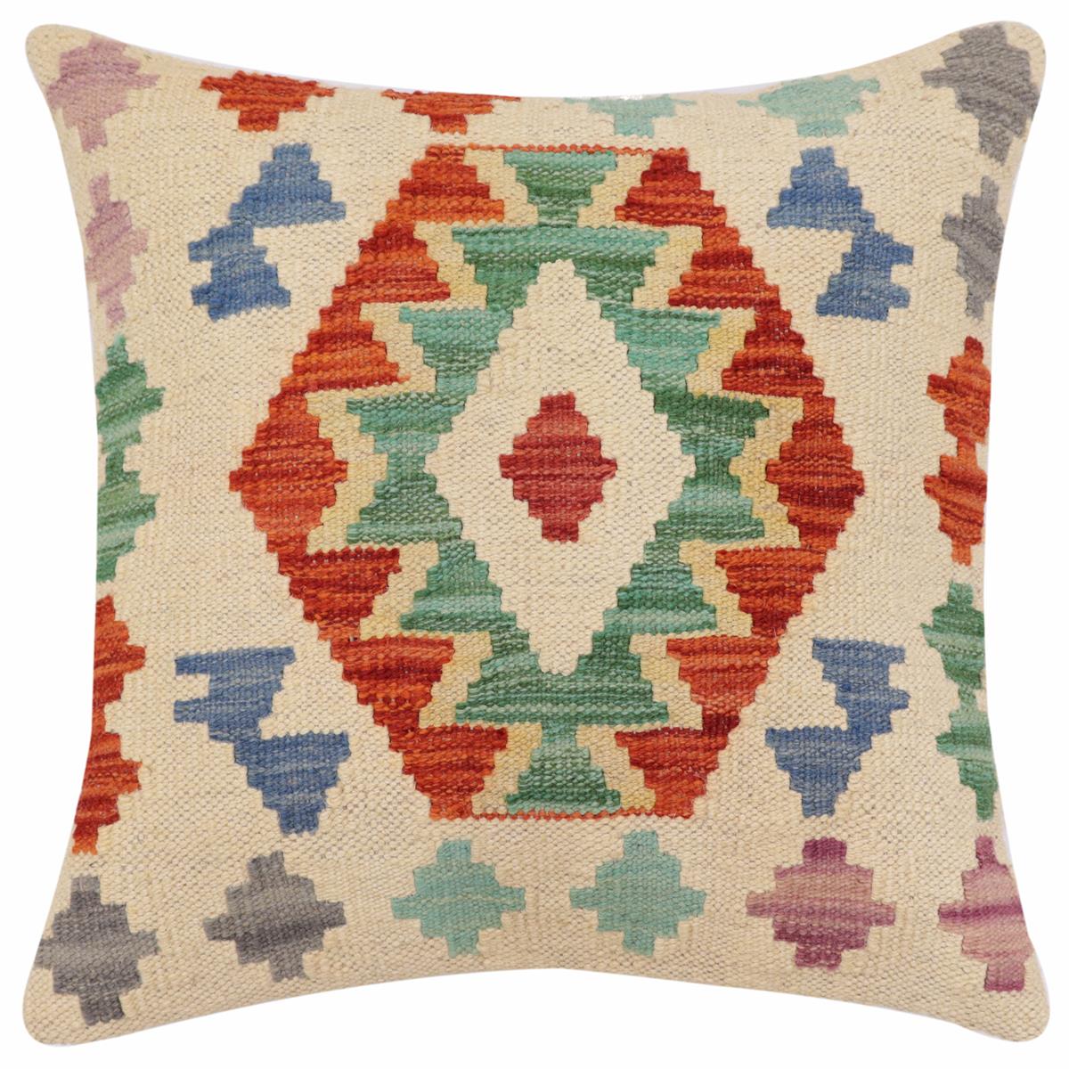 handmade Traditional Pillow Beige Rust Hand-Woven SQUARE 100% WOOL Hand woven turkish pillow2 x 2