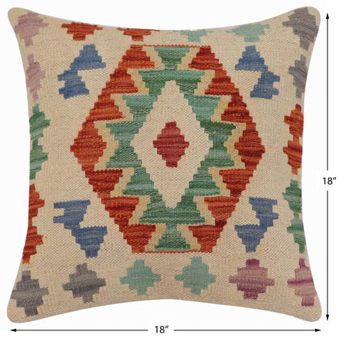 handmade Traditional Pillow Beige Rust Hand-Woven SQUARE 100% WOOL Hand woven turkish pillow2 x 2