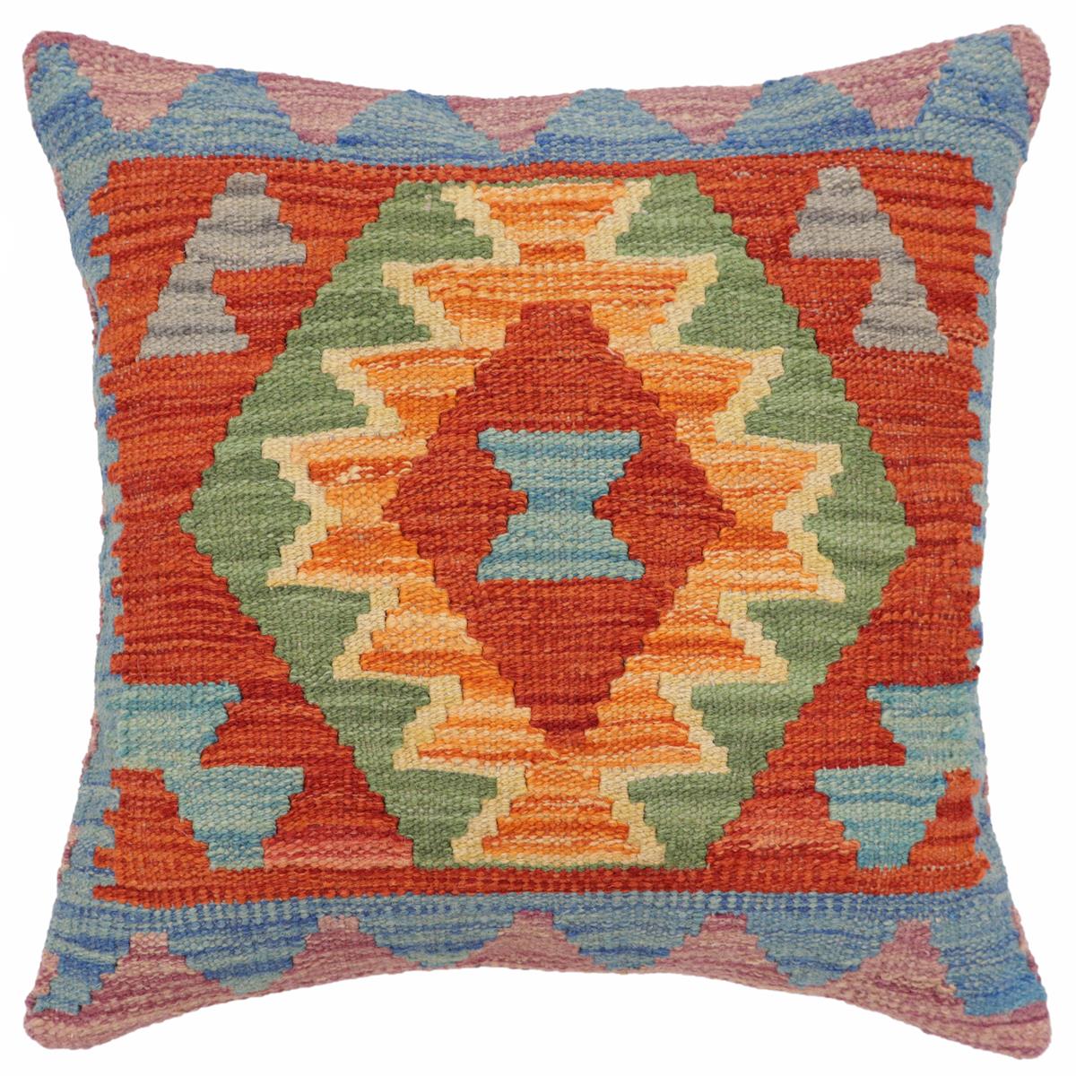handmade Traditional Pillow Rust Blue Hand-Woven SQUARE 100% WOOL Hand woven turkish pillow2 x 2