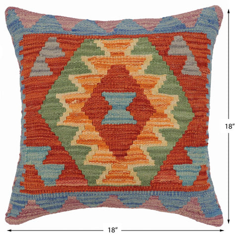 handmade Traditional Pillow Rust Blue Hand-Woven SQUARE 100% WOOL Hand woven turkish pillow2 x 2