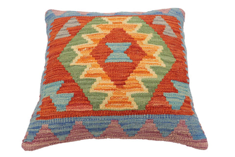 handmade Traditional Pillow Rust Blue Hand-Woven SQUARE 100% WOOL Hand woven turkish pillow2 x 2