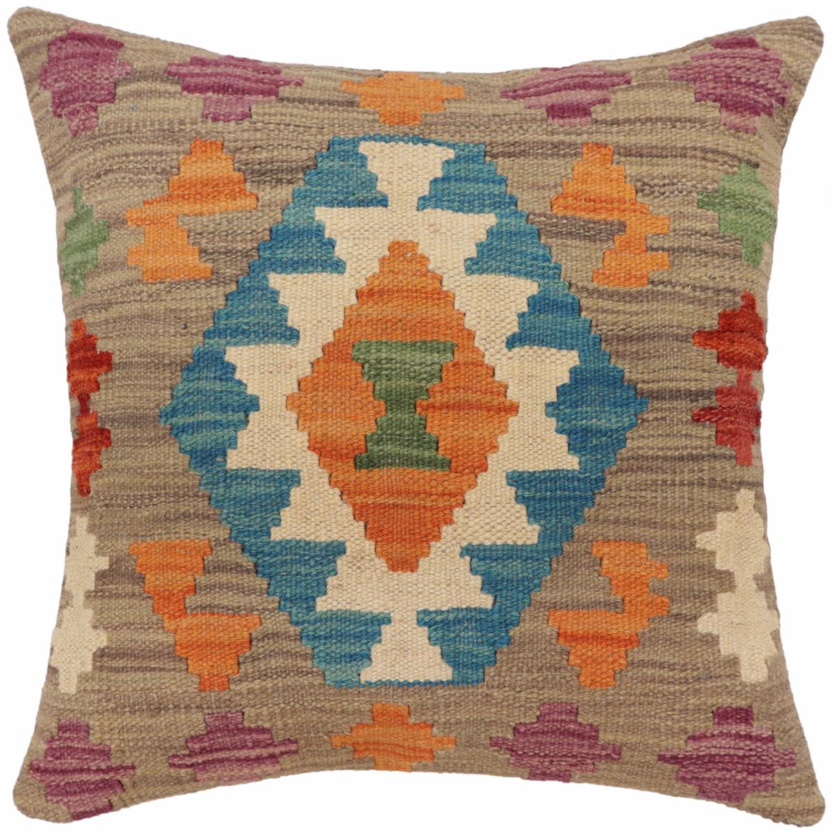 handmade Traditional Pillow Blue Rust Hand-Woven SQUARE 100% WOOL Hand woven turkish pillow2 x 2
