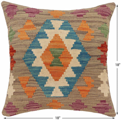 handmade Traditional Pillow Blue Rust Hand-Woven SQUARE 100% WOOL Hand woven turkish pillow2 x 2