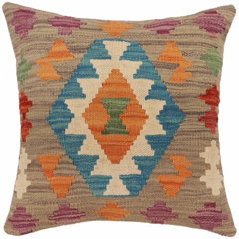 handmade Traditional Pillow Blue Rust Hand-Woven SQUARE 100% WOOL Hand woven turkish pillow2 x 2