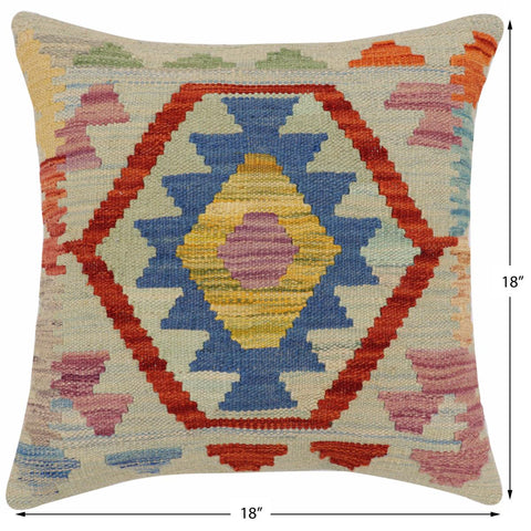 handmade Traditional Pillow Blue Rust Hand-Woven SQUARE 100% WOOL Hand woven turkish pillow2 x 2