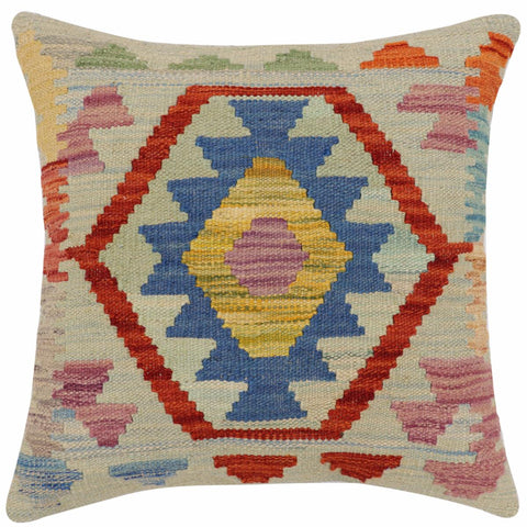 handmade Traditional Pillow Blue Rust Hand-Woven SQUARE 100% WOOL Hand woven turkish pillow2 x 2