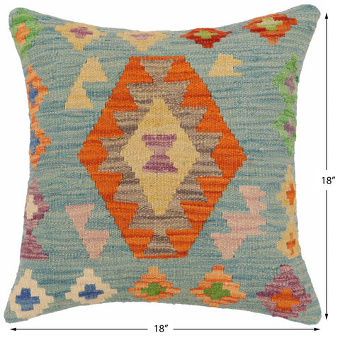 handmade Traditional Pillow Blue Rust Hand-Woven SQUARE 100% WOOL Hand woven turkish pillow2 x 2