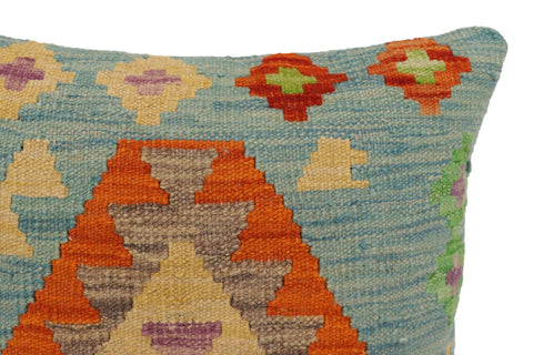 handmade Traditional Pillow Blue Rust Hand-Woven SQUARE 100% WOOL Hand woven turkish pillow2 x 2