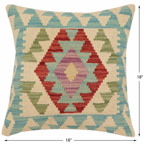 handmade Traditional Pillow Beige Blue Hand-Woven SQUARE 100% WOOL Hand woven turkish pillow2 x 2