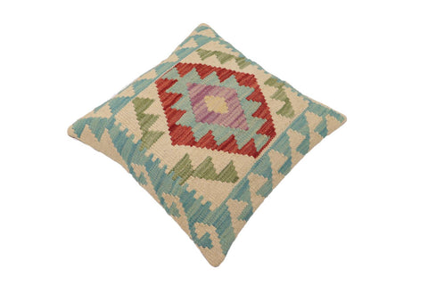 handmade Traditional Pillow Beige Blue Hand-Woven SQUARE 100% WOOL Hand woven turkish pillow2 x 2