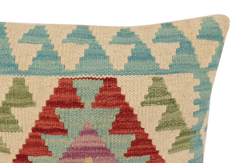handmade Traditional Pillow Beige Blue Hand-Woven SQUARE 100% WOOL Hand woven turkish pillow2 x 2
