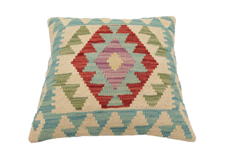 handmade Traditional Pillow Beige Blue Hand-Woven SQUARE 100% WOOL Hand woven turkish pillow2 x 2