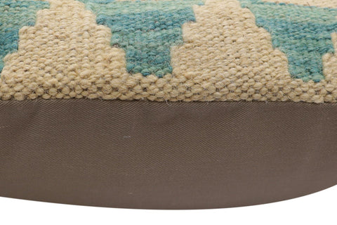 handmade Traditional Pillow Beige Blue Hand-Woven SQUARE 100% WOOL Hand woven turkish pillow2 x 2