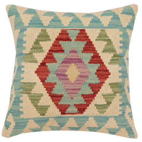 handmade Traditional Pillow Beige Blue Hand-Woven SQUARE 100% WOOL Hand woven turkish pillow2 x 2