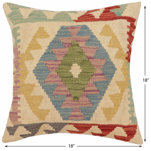 handmade Traditional Pillow Beige Red Hand-Woven SQUARE 100% WOOL Hand woven turkish pillow2 x 2