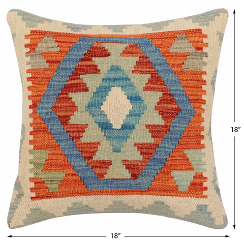 handmade Traditional Pillow Rust Blue Hand-Woven SQUARE 100% WOOL Hand woven turkish pillow2 x 2