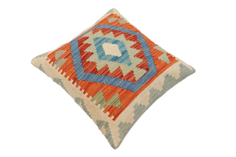 handmade Traditional Pillow Rust Blue Hand-Woven SQUARE 100% WOOL Hand woven turkish pillow2 x 2